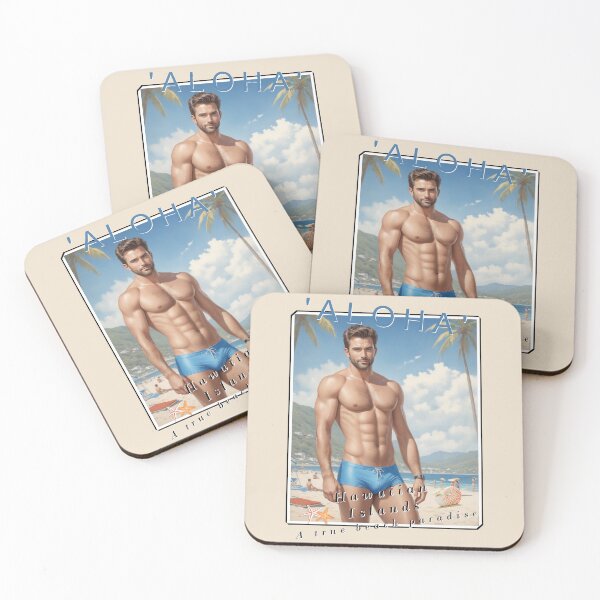 Item preview, Aloha! vintage holiday poster with sexy man in blue speedo designed and sold by Museum Of Non-Existing Art.