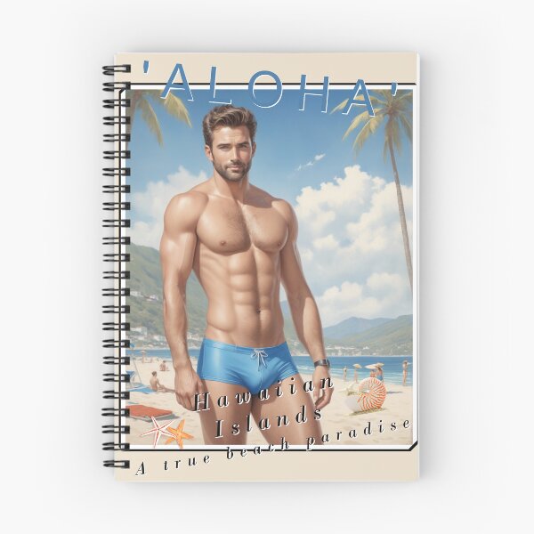 Item preview, Aloha! vintage holiday poster with sexy man in blue speedo designed and sold by Museum Of Non-Existing Art.