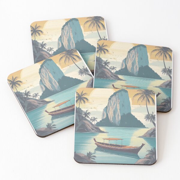 Item preview, Minimal Vintage Retro Travel Poster - Phuket Sunset with Longtail Boat designed and sold by pod24.