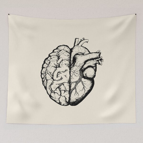 Item preview, Half brain half heart, brain or heart and feeling, human heart and brain in black designed and sold by Collagedream.
