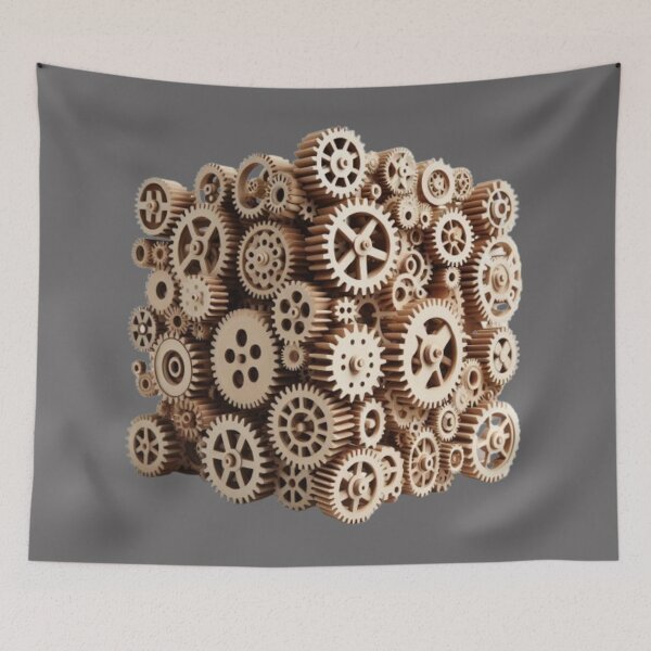 Item preview, Cube made of wooden gears, CUBE, WOODEN WHEELS,  typography, He, She, They,  designed and sold by 2012DreamVision.