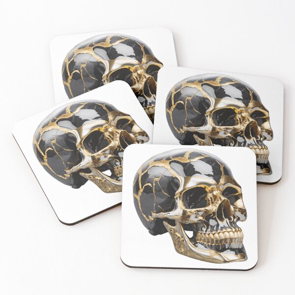 Item preview, Shiny Black Golden Marble Skull designed and sold by pbartwork.