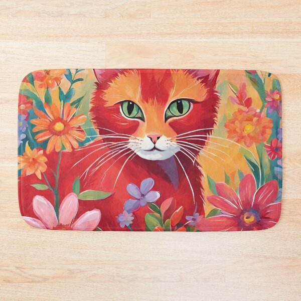 Item preview, beautiful red cat in colourful flowers designed and sold by Vilemo.