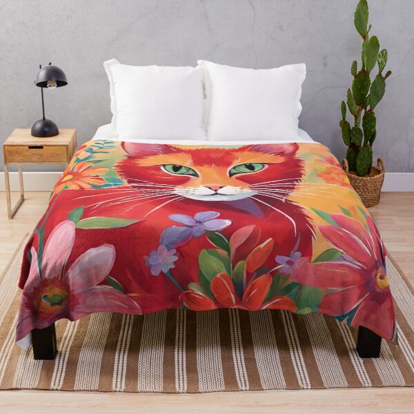 Item preview, beautiful red cat in colourful flowers designed and sold by Vilemo.