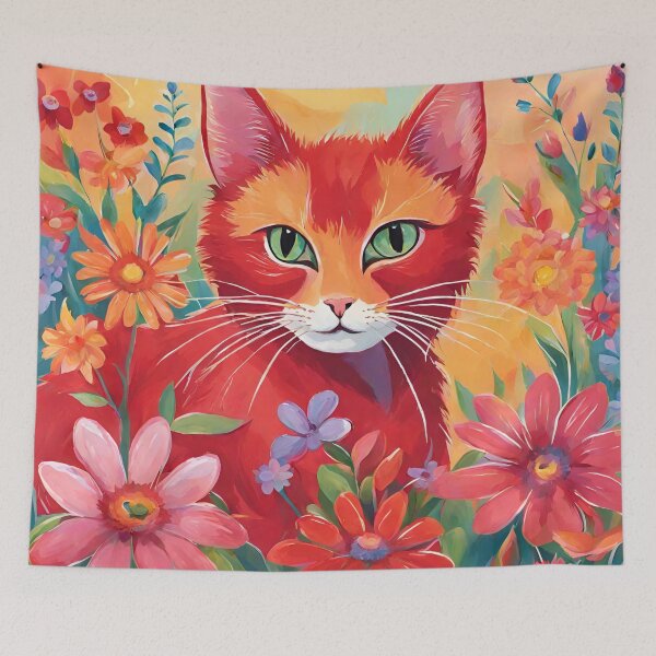 Item preview, beautiful red cat in colourful flowers designed and sold by Vilemo.