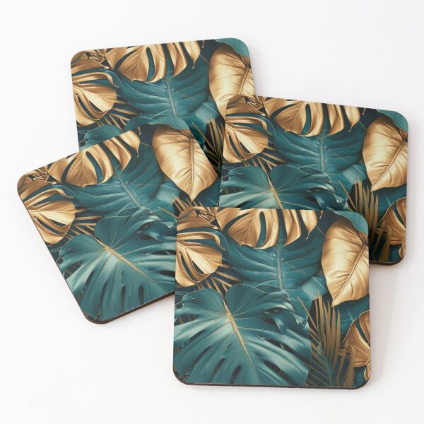 Item preview, Textures of gold and emerald green tropical leaves for tropical background. Flat lay. Golden paint. designed and sold by SoccerMomAlex.