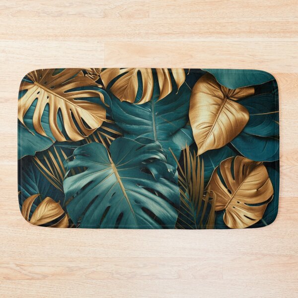 Item preview, Textures of gold and emerald green tropical leaves for tropical background. Flat lay. Golden paint. designed and sold by SoccerMomAlex.
