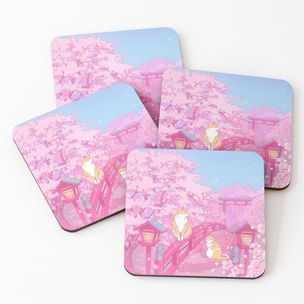 Item preview, The Japanese shrine, cute cats, and pink sakura blossom designed and sold by AnGoArt.