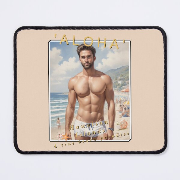 Item preview, Aloha! vintage holiday poster with sexy man in white speedo designed and sold by Museum Of Non-Existing Art.
