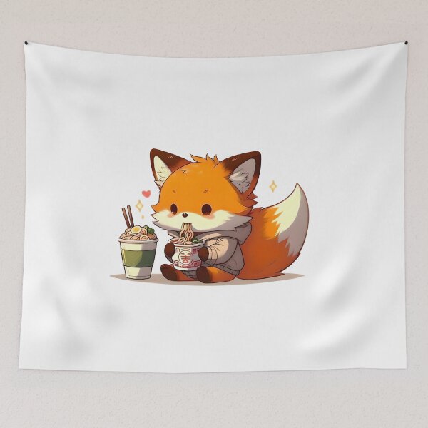 Item preview, Kawaii Fox eating Ramen designed and sold by PecDesign.