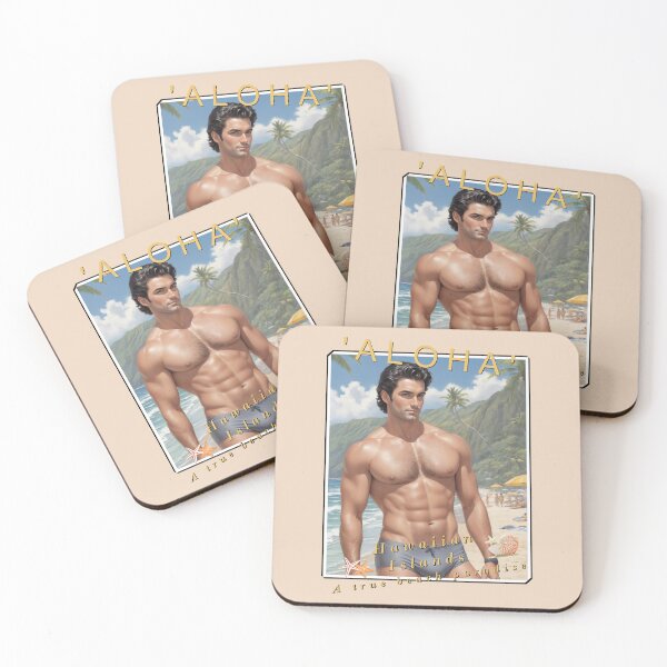 Item preview, Aloha! vintage holiday poster with sexy man in grey speedo designed and sold by Museum Of Non-Existing Art.