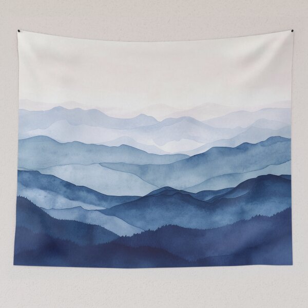 Item preview, Blue Misty Mountains Watercolor Indigo designed and sold by trajeado14.