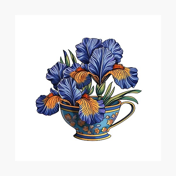Item preview, Elegant Iris Tea Cup Garden - Botanical Artwork designed and sold by Rez3rekt.