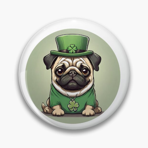 Item preview, Pug wearing Irish hat and shamrock pack,  designed and sold by BigfeetLittlepaws.