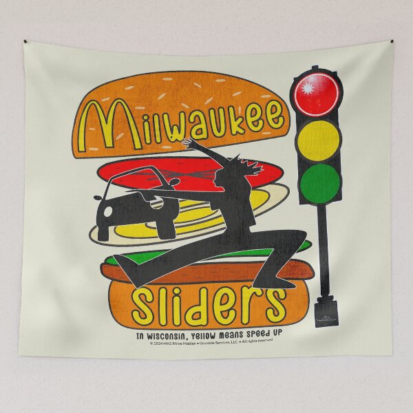 Item preview, Milwaukee Sliders • In Wisconsin, Yellow Means Speed Up! designed and sold by MKE Rhine Maiden  •  Grumble Services, LLC..