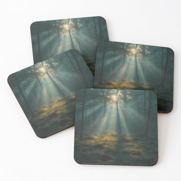Item preview, A sun rays shines through the trees in a forest designed and sold by EcoMinimalArt.