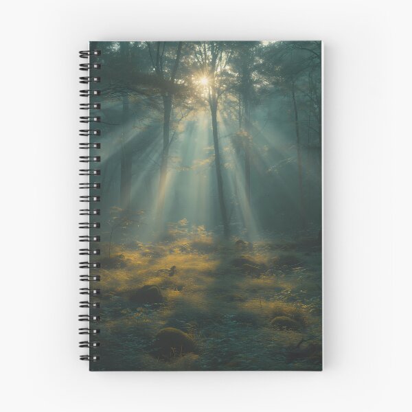 Item preview, A sun rays shines through the trees in a forest designed and sold by EcoMinimalArt.