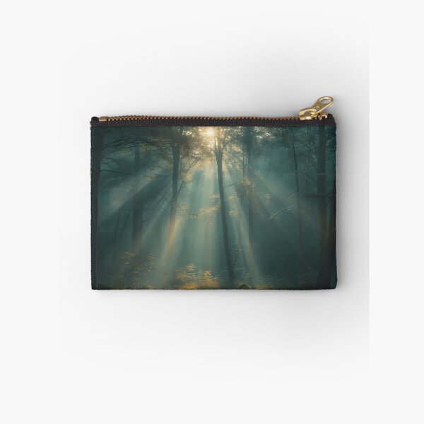 Item preview, A sun rays shines through the trees in a forest designed and sold by EcoMinimalArt.
