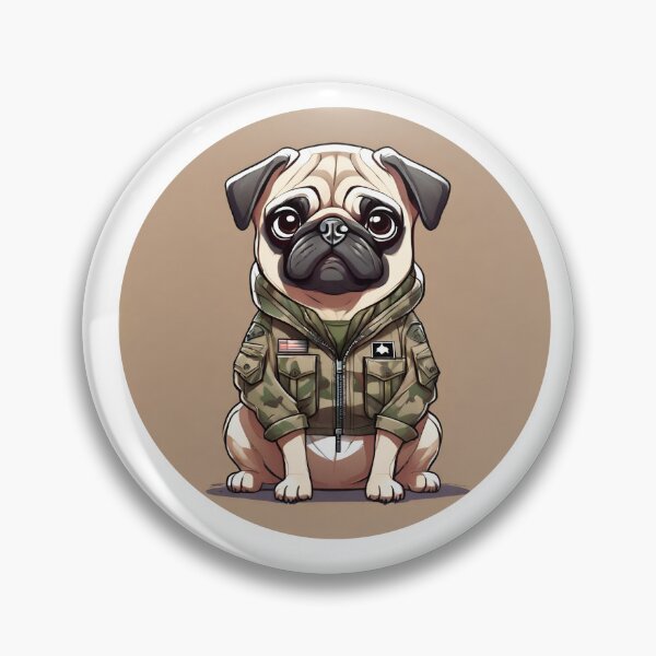 Item preview, Army pug wearing camouflage and army backpack pack,  designed and sold by BritishDelights.