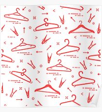 Pattern with clothes hangers and clothespins. Poster