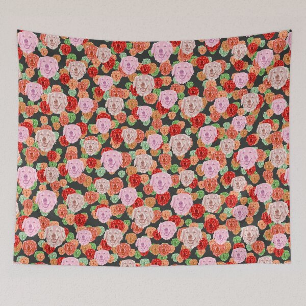 Item preview, Smiling Golden Retriever Faces Floral-like Pink Multicolored Pattern designed and sold by DuFauna.