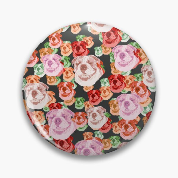 Item preview, Smiling English Bulldog Faces Floral-like Pink Multicolored Pattern designed and sold by DuFauna.