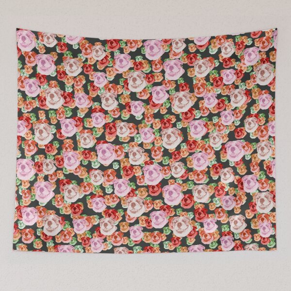 Item preview, Smiling English Bulldog Faces Floral-like Pink Multicolored Pattern designed and sold by DuFauna.