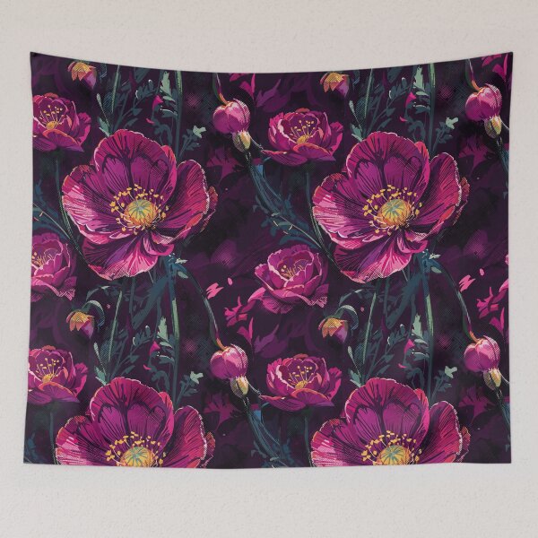 Item preview, Dark Grungy Romantic Floral Pattern Magenta, Pink, and Yellow Flowers designed and sold by christy247.