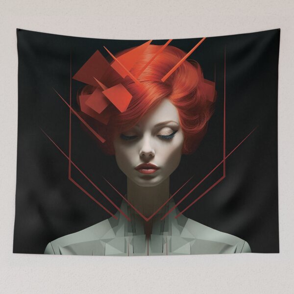 Item preview, Gorgeous geometry, redhead lady, AI art designed and sold by MachinaeDreams.