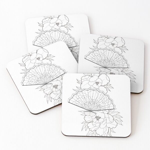 Item preview, Japanese peonies and fan tattoo design designed and sold by susyrdesign.