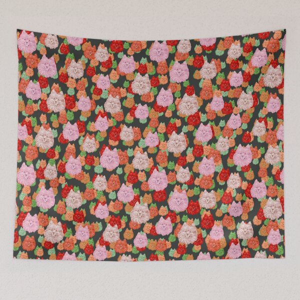 Item preview, Smiling Pomeranian Faces Floral-like Pink Multicolored Pattern designed and sold by DuFauna.