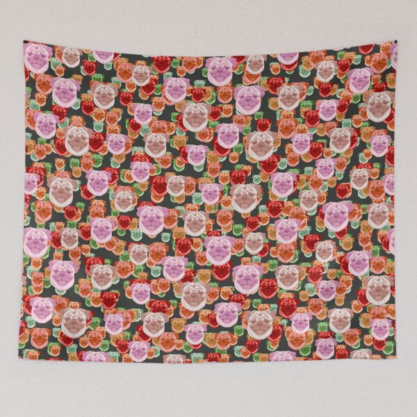 Item preview, Smiling Pug Faces Floral-like Pink Multicolored Pattern designed and sold by DuFauna.