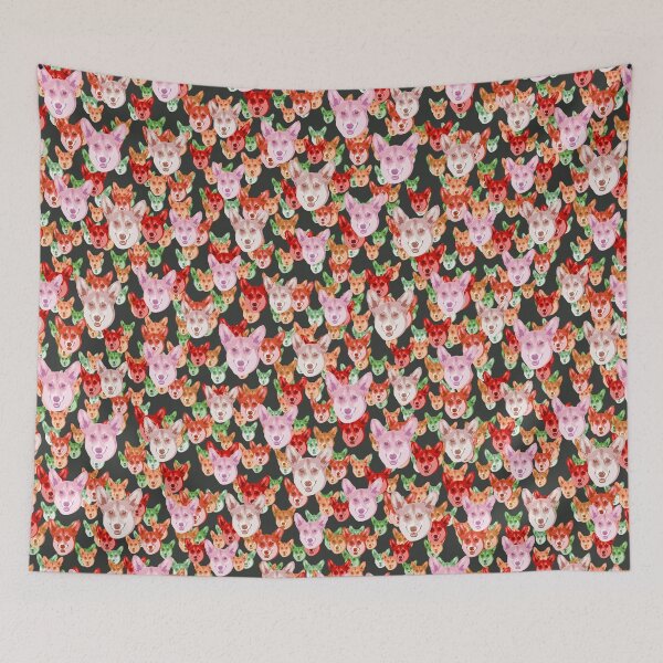Item preview, Smiling Corgi Faces Floral-like Pink Multicolored Pattern designed and sold by DuFauna.