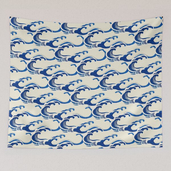 Item preview, Cerulean Surf: Traditional Japanese Wave Pattern on Cream Canvas designed and sold by Suzana Djordjevic.