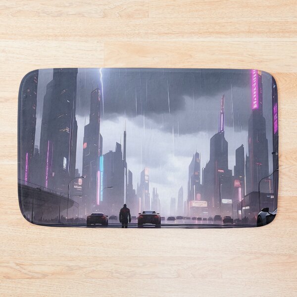 Item preview, Rainy cityscape, neon lights, tall buildings, futuristic cars. designed and sold by ArtComixHaven.