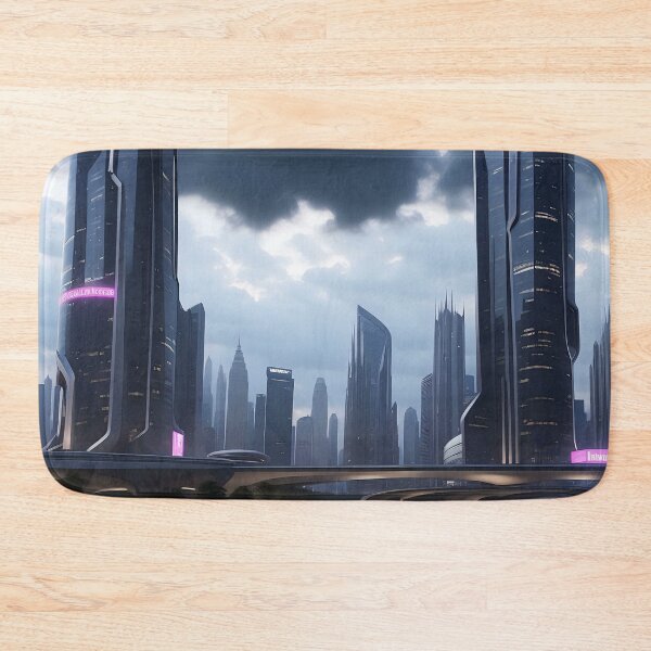 Item preview, Futuristic cityscape, stormy skies, illuminated skyscrapers, wet roads. designed and sold by ArtComixHaven.