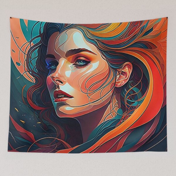 Item preview, Abstract portrait of a woman with flowing hair designed and sold by JustInspireMe.