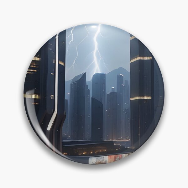 Item preview, Stormy cityscape, lightning illuminates towering, modern architectural marvels. designed and sold by ArtComixHaven.