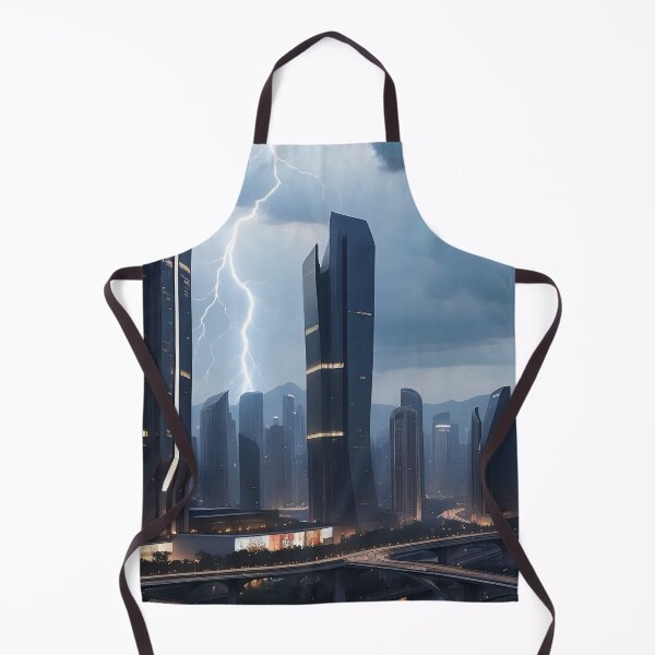 Item preview, Stormy cityscape, lightning illuminates towering, modern architectural marvels. designed and sold by ArtComixHaven.