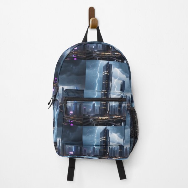 Item preview, Stormy cityscape, lightning illuminates towering, modern architectural marvels. designed and sold by ArtComixHaven.