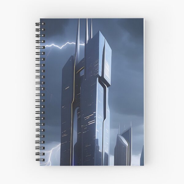 Item preview, Stormy cityscape, futuristic buildings, lightning strikes, ominous atmosphere. designed and sold by ArtComixHaven.