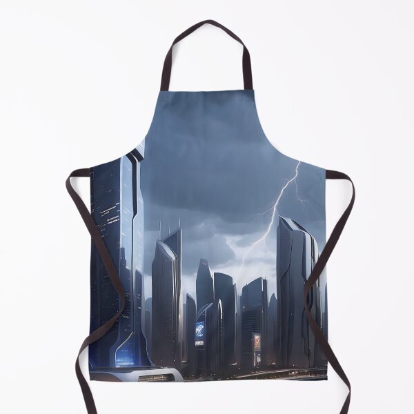 Item preview, Stormy cityscape, futuristic buildings, lightning strikes, ominous atmosphere. designed and sold by ArtComixHaven.