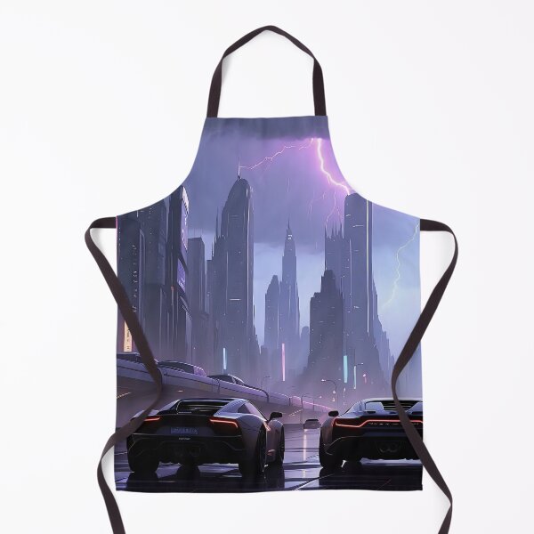 Item preview, Futuristic cityscape with neon lights under stormy sky. designed and sold by ArtComixHaven.