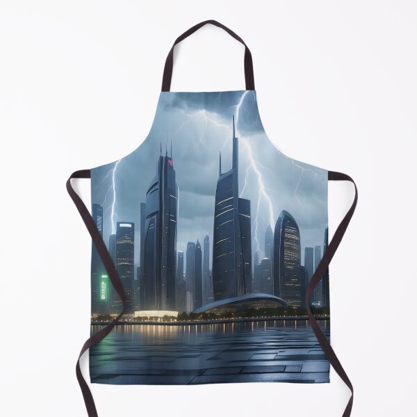 Item preview, Lightning illuminates dark cityscape, reflecting on wet ground. designed and sold by ArtComixHaven.
