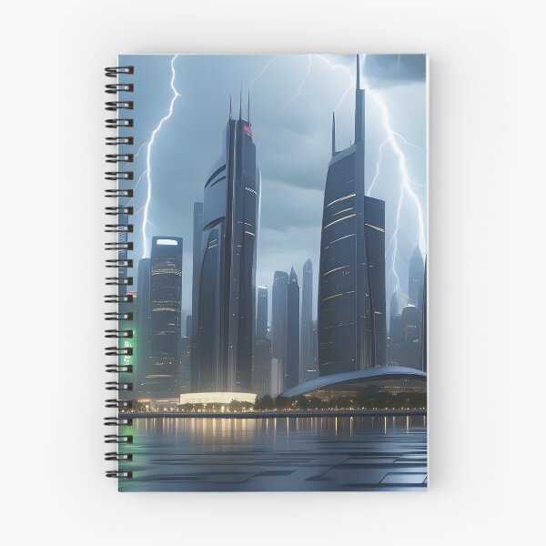 Item preview, Lightning illuminates dark cityscape, reflecting on wet ground. designed and sold by ArtComixHaven.