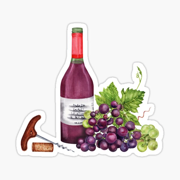 Item preview, Red Wine Bottle with Grapes designed and sold by SvettyArt.