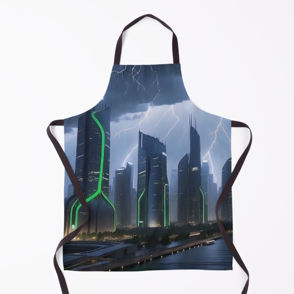 Item preview, Cityscape, lightning storm, illuminated skyscrapers, dark clouds. designed and sold by ArtComixHaven.