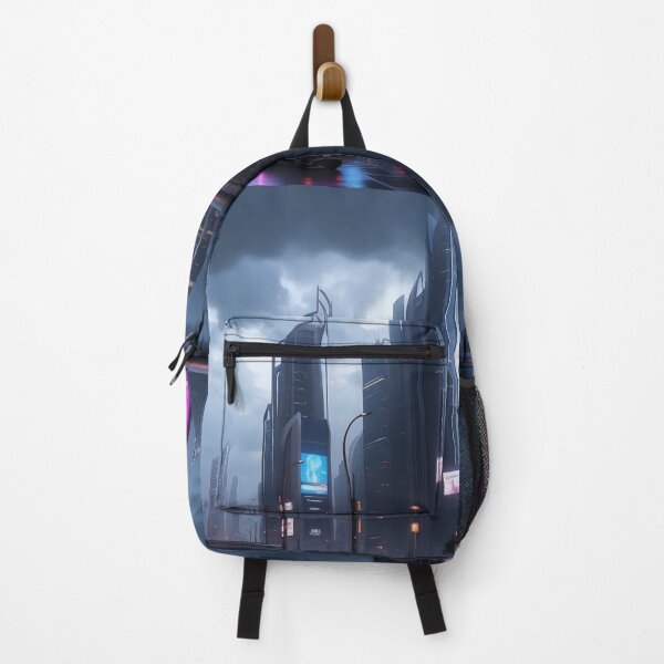 Item preview, Futuristic cityscape, neon lights, dark clouds, sleek cars designed and sold by ArtComixHaven.