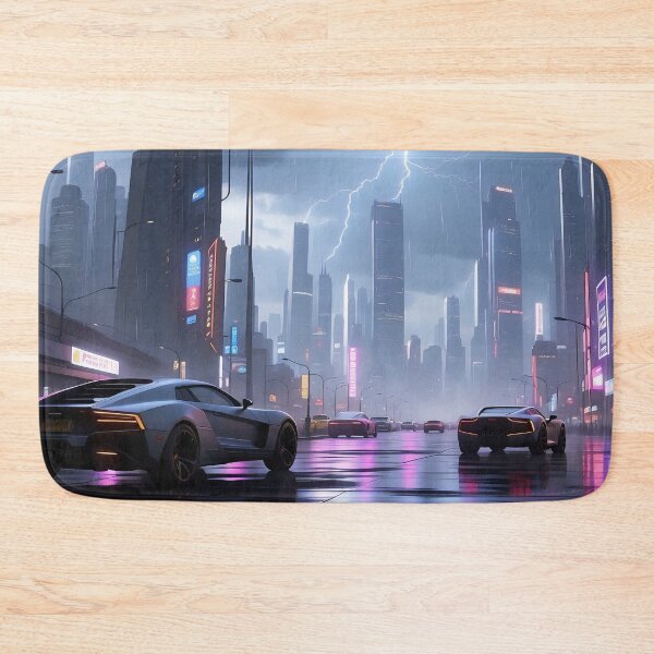 Item preview, Rainy cityscape, futuristic cars, neon lights, towering buildings designed and sold by ArtComixHaven.
