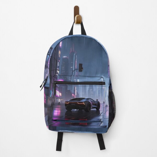 Item preview, Futuristic city, rainy night, lightning, car, illuminated billboards designed and sold by ArtComixHaven.